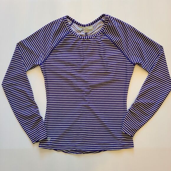 Athleta Gardenia Grove Rash Guard Size  Extra Small Swim Top Navy White Stripes - Picture 1 of 8